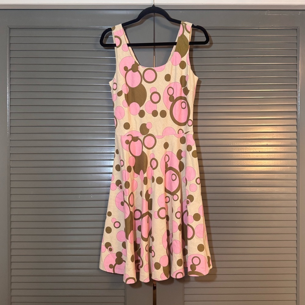 Vintage Lapis Circle Print Retro Midi Dress